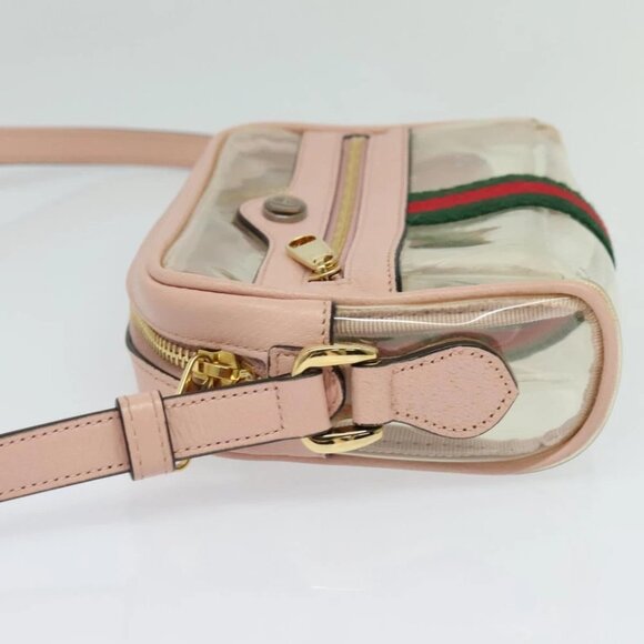 GUCCI Web Sherry Line Shoulder Bag Vinyl Clear Red Green 517350 Auth ki5631AV - Picture 4 of 16